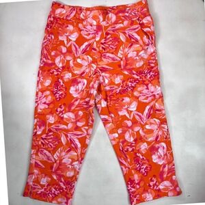 Belle by Kim Gravel Orange Floral Capri Pants Women's 6 Boho Flowercore Colorful